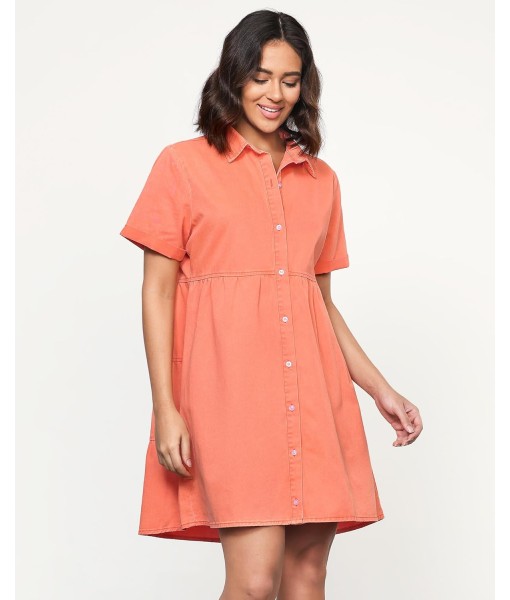 GRAPENT Denim Dress for Women Babydoll Tiered Short Sleeve Button Down Jean Shirt Dresses