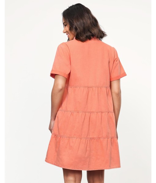 GRAPENT Denim Dress for Women Babydoll Tiered Short Sleeve Button Down Jean Shirt Dresses