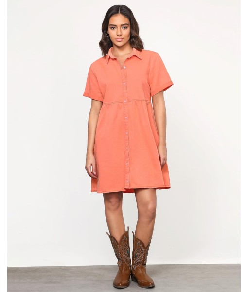 GRAPENT Denim Dress for Women Babydoll Tiered Short Sleeve Button Down Jean Shirt Dresses