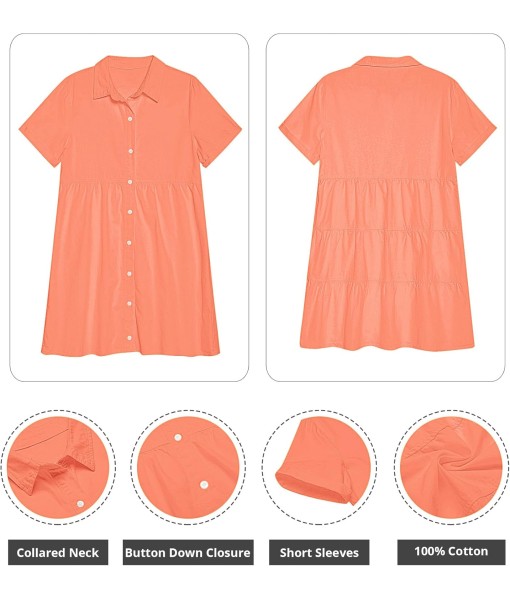 GRAPENT Denim Dress for Women Babydoll Tiered Short Sleeve Button Down Jean Shirt Dresses