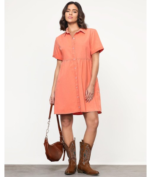 GRAPENT Denim Dress for Women Babydoll Tiered Short Sleeve Button Down Jean Shirt Dresses