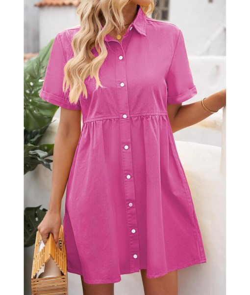 GRAPENT Denim Dress for Women Babydoll Tiered Short Sleeve Button Down Jean Shirt Dresses