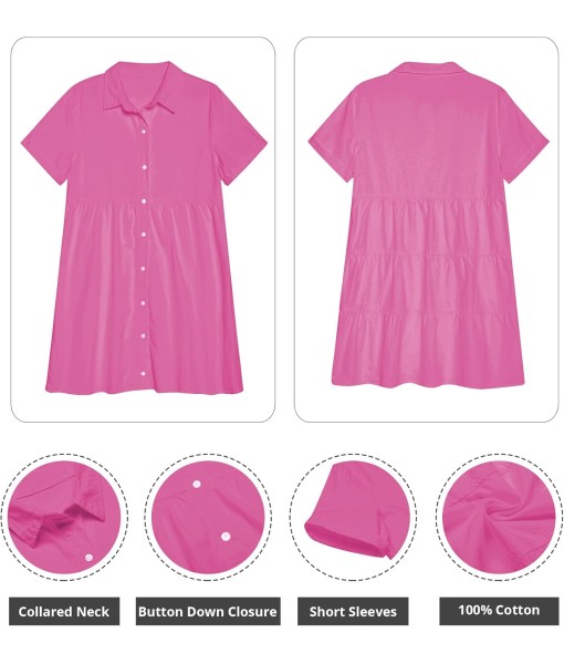 GRAPENT Denim Dress for Women Babydoll Tiered Short Sleeve Button Down Jean Shirt Dresses