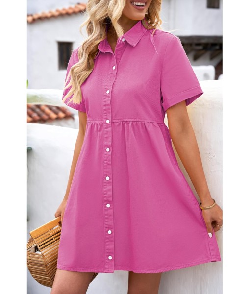 GRAPENT Denim Dress for Women Babydoll Tiered Short Sleeve Button Down Jean Shirt Dresses