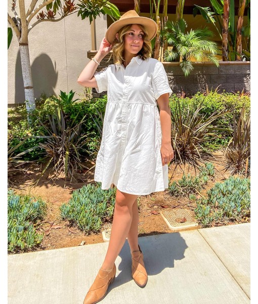 GRAPENT Denim Dress for Women Babydoll Tiered Short Sleeve Button Down Jean Shirt Dresses