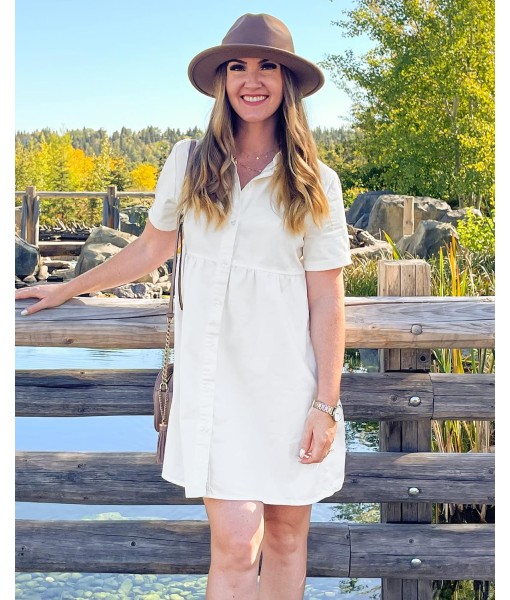 GRAPENT Denim Dress for Women Babydoll Tiered Short Sleeve Button Down Jean Shirt Dresses