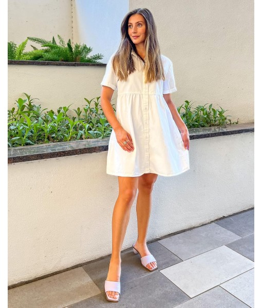 GRAPENT Denim Dress for Women Babydoll Tiered Short Sleeve Button Down Jean Shirt Dresses