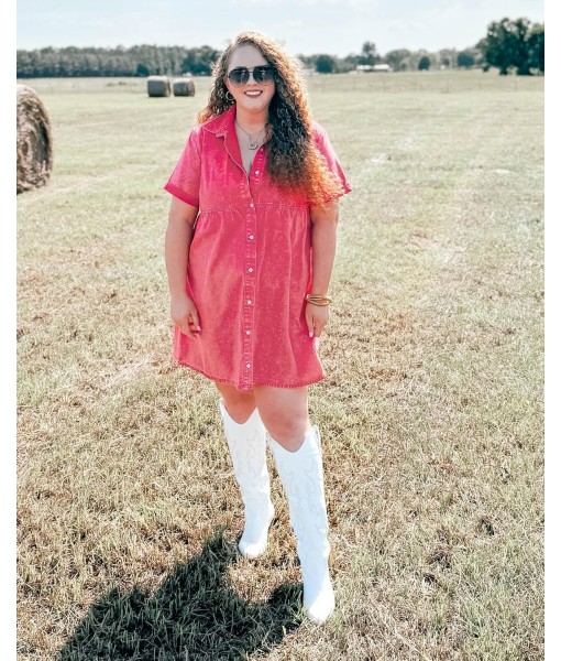 GRAPENT Denim Dress for Women Babydoll Tiered Short Sleeve Button Down Jean Shirt Dresses