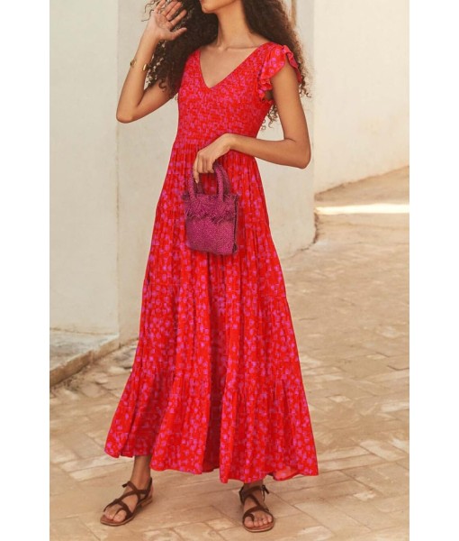 PRETTYGARDEN Women's Summer Flowy Maxi Dress Casual Cap Sleeve V Neck Smocked Beach Sundress