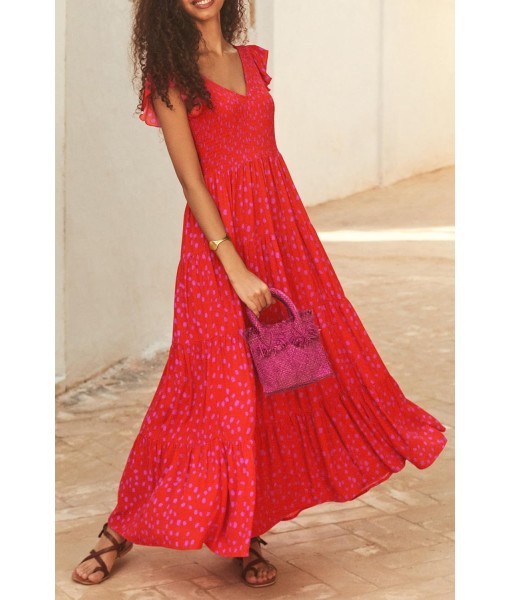 PRETTYGARDEN Women's Summer Flowy Maxi Dress Casual Cap Sleeve V Neck Smocked Beach Sundress