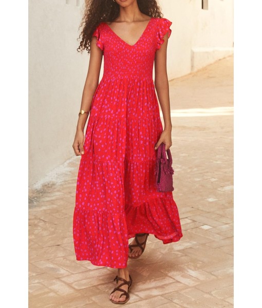 PRETTYGARDEN Women's Summer Flowy Maxi Dress Casual Cap Sleeve V Neck Smocked Beach Sundress