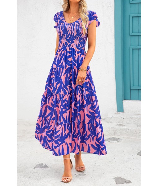 PRETTYGARDEN Women's Summer Flowy Maxi Dress Casual Cap Sleeve V Neck Smocked Beach Sundress