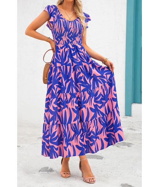 PRETTYGARDEN Women's Summer Flowy Maxi Dress Casual Cap Sleeve V Neck Smocked Beach Sundress