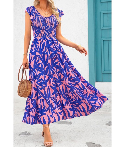 PRETTYGARDEN Women's Summer Flowy Maxi Dress Casual Cap Sleeve V Neck Smocked Beach Sundress