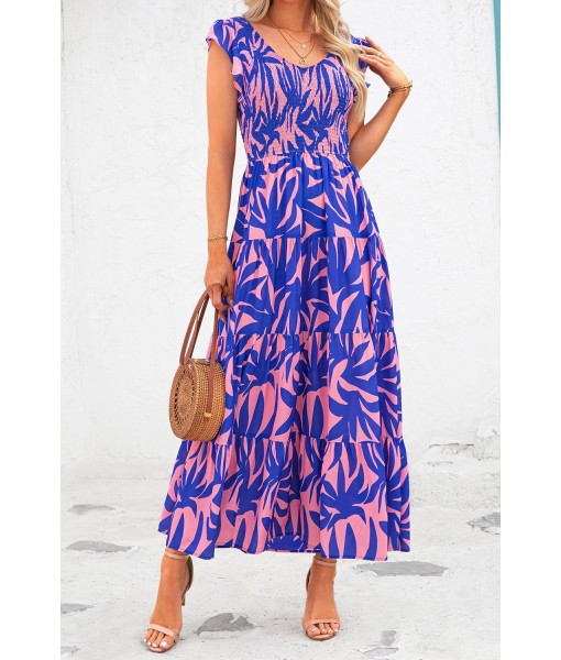 PRETTYGARDEN Women's Summer Flowy Maxi Dress Casual Cap Sleeve V Neck Smocked Beach Sundress