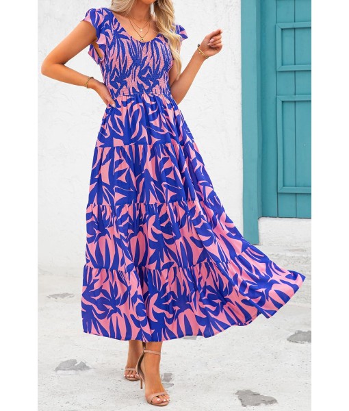 PRETTYGARDEN Women's Summer Flowy Maxi Dress Casual Cap Sleeve V Neck Smocked Beach Sundress