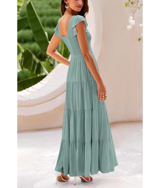 PRETTYGARDEN Women's Summer Flowy Maxi Dress Casual Cap Sleeve V Neck Smocked Beach Sundress