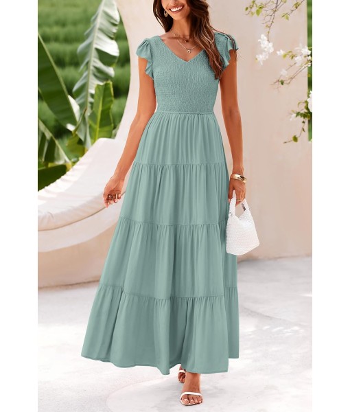 PRETTYGARDEN Women's Summer Flowy Maxi Dress Casual Cap Sleeve V Neck Smocked Beach Sundress