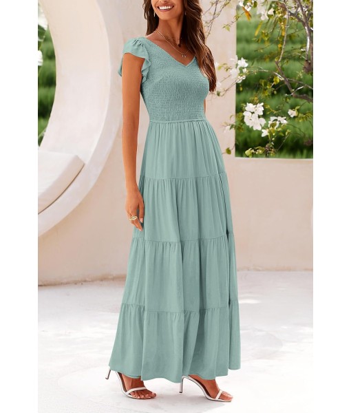 PRETTYGARDEN Women's Summer Flowy Maxi Dress Casual Cap Sleeve V Neck Smocked Beach Sundress