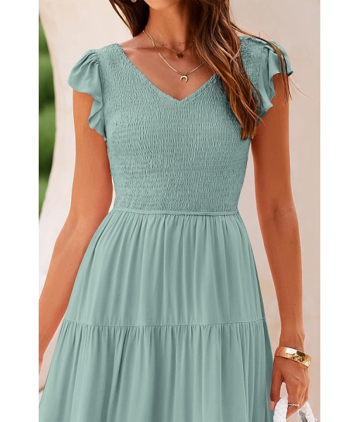 PRETTYGARDEN Women's Summer Flowy Maxi Dress Casual Cap Sleeve V Neck Smocked Beach Sundress