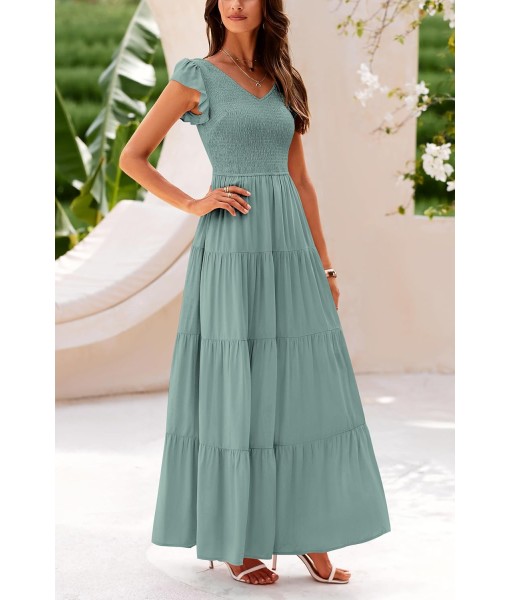 PRETTYGARDEN Women's Summer Flowy Maxi Dress Casual Cap Sleeve V Neck Smocked Beach Sundress