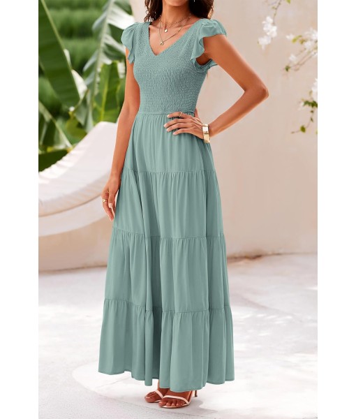 PRETTYGARDEN Women's Summer Flowy Maxi Dress Casual Cap Sleeve V Neck Smocked Beach Sundress
