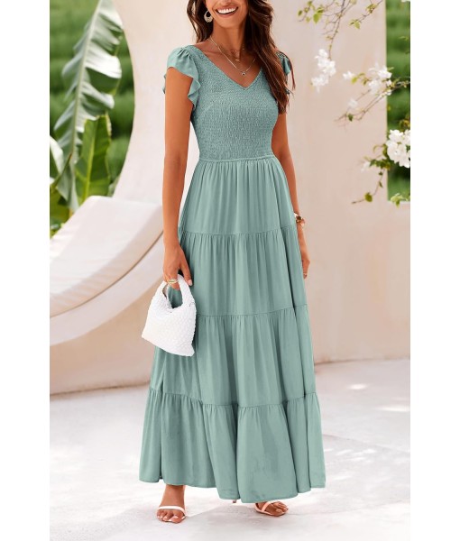 PRETTYGARDEN Women's Summer Flowy Maxi Dress Casual Cap Sleeve V Neck Smocked Beach Sundress
