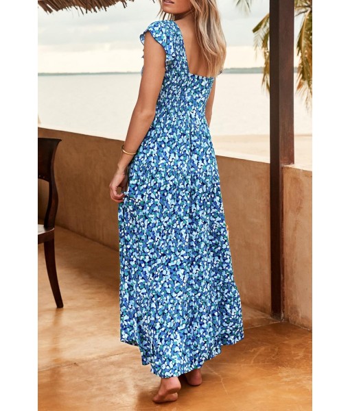 PRETTYGARDEN Women's Summer Flowy Maxi Dress Casual Cap Sleeve V Neck Smocked Beach Sundress