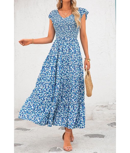 PRETTYGARDEN Women's Summer Flowy Maxi Dress Casual Cap Sleeve V Neck Smocked Beach Sundress