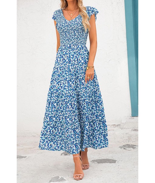 PRETTYGARDEN Women's Summer Flowy Maxi Dress Casual Cap Sleeve V Neck Smocked Beach Sundress