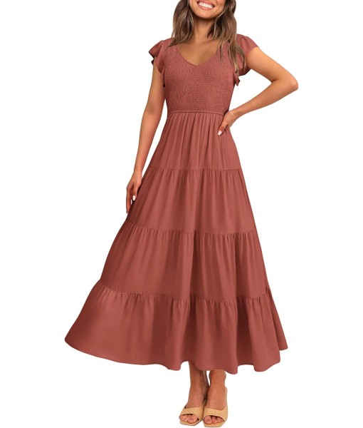 PRETTYGARDEN Women's Summer Flowy Maxi Dress Casual Cap Sleeve V Neck Smocked Beach Sundress