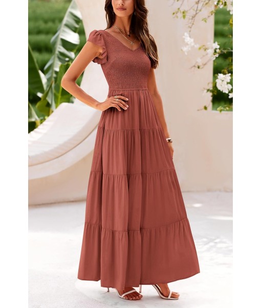 PRETTYGARDEN Women's Summer Flowy Maxi Dress Casual Cap Sleeve V Neck Smocked Beach Sundress
