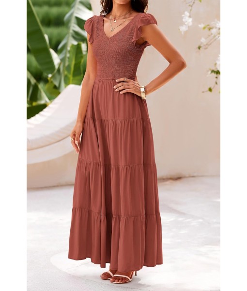 PRETTYGARDEN Women's Summer Flowy Maxi Dress Casual Cap Sleeve V Neck Smocked Beach Sundress