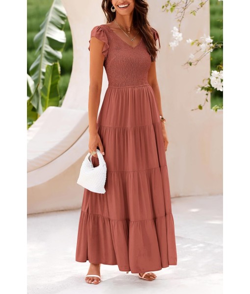 PRETTYGARDEN Women's Summer Flowy Maxi Dress Casual Cap Sleeve V Neck Smocked Beach Sundress