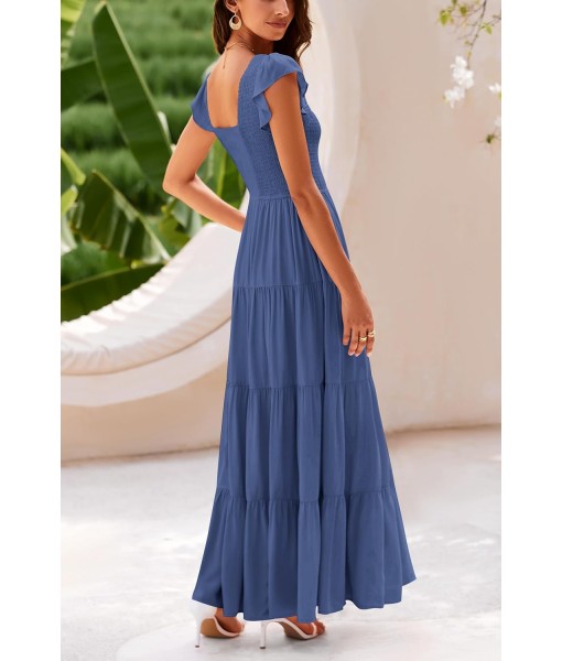 PRETTYGARDEN Women's Summer Flowy Maxi Dress Casual Cap Sleeve V Neck Smocked Beach Sundress