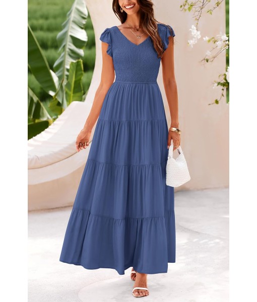 PRETTYGARDEN Women's Summer Flowy Maxi Dress Casual Cap Sleeve V Neck Smocked Beach Sundress