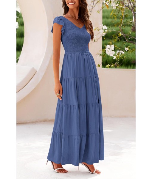 PRETTYGARDEN Women's Summer Flowy Maxi Dress Casual Cap Sleeve V Neck Smocked Beach Sundress