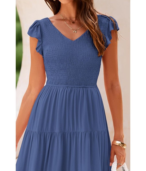 PRETTYGARDEN Women's Summer Flowy Maxi Dress Casual Cap Sleeve V Neck Smocked Beach Sundress