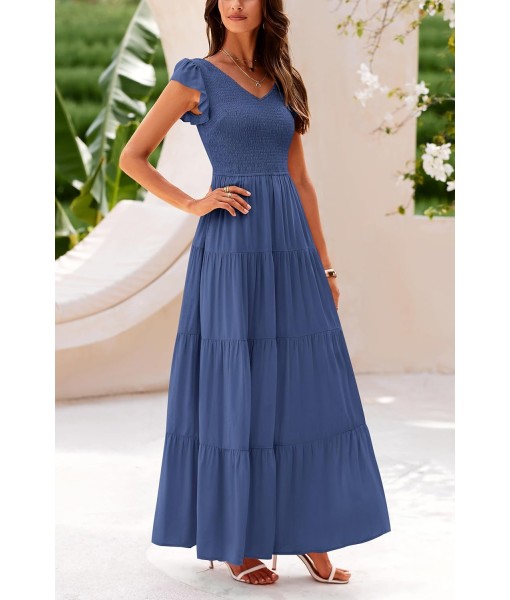PRETTYGARDEN Women's Summer Flowy Maxi Dress Casual Cap Sleeve V Neck Smocked Beach Sundress
