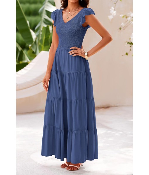 PRETTYGARDEN Women's Summer Flowy Maxi Dress Casual Cap Sleeve V Neck Smocked Beach Sundress