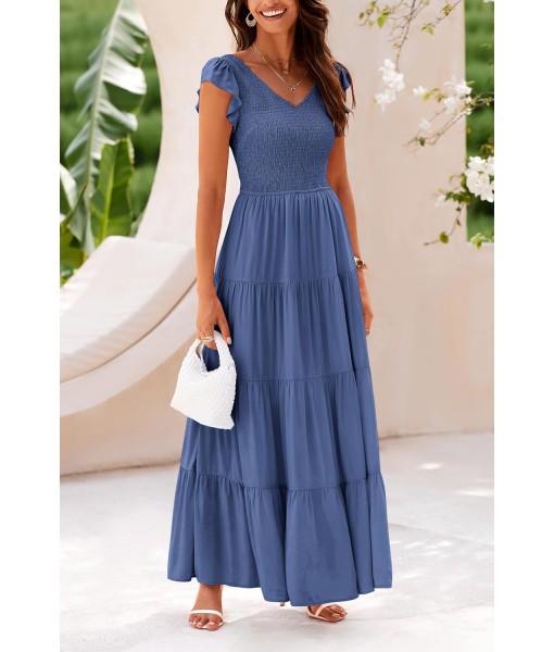 PRETTYGARDEN Women's Summer Flowy Maxi Dress Casual Cap Sleeve V Neck Smocked Beach Sundress
