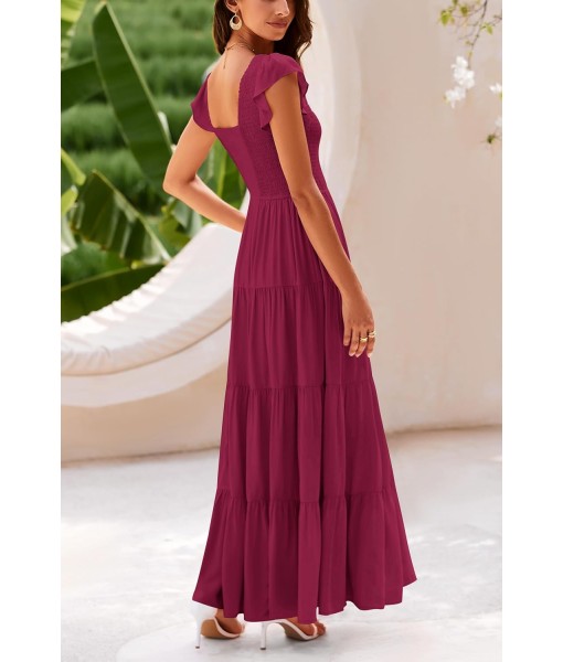 PRETTYGARDEN Women's Summer Flowy Maxi Dress Casual Cap Sleeve V Neck Smocked Beach Sundress