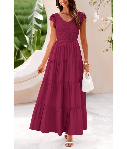 PRETTYGARDEN Women's Summer Flowy Maxi Dress Casual Cap Sleeve V Neck Smocked Beach Sundress