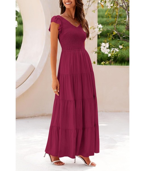 PRETTYGARDEN Women's Summer Flowy Maxi Dress Casual Cap Sleeve V Neck Smocked Beach Sundress