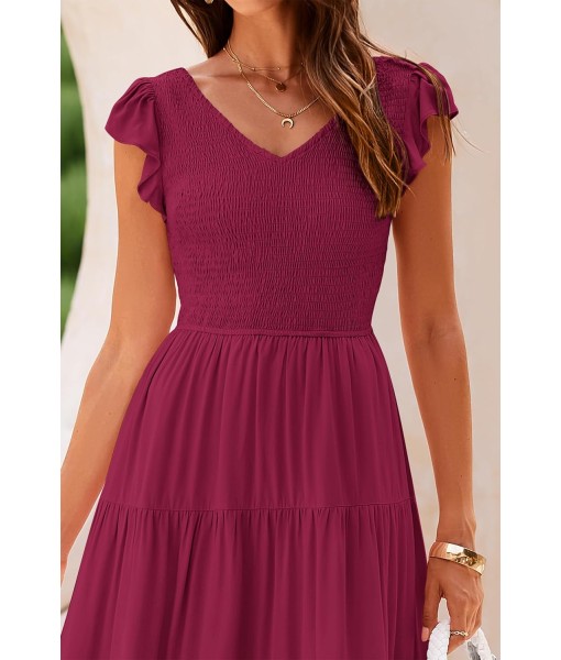 PRETTYGARDEN Women's Summer Flowy Maxi Dress Casual Cap Sleeve V Neck Smocked Beach Sundress