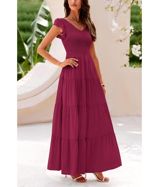 PRETTYGARDEN Women's Summer Flowy Maxi Dress Casual Cap Sleeve V Neck Smocked Beach Sundress