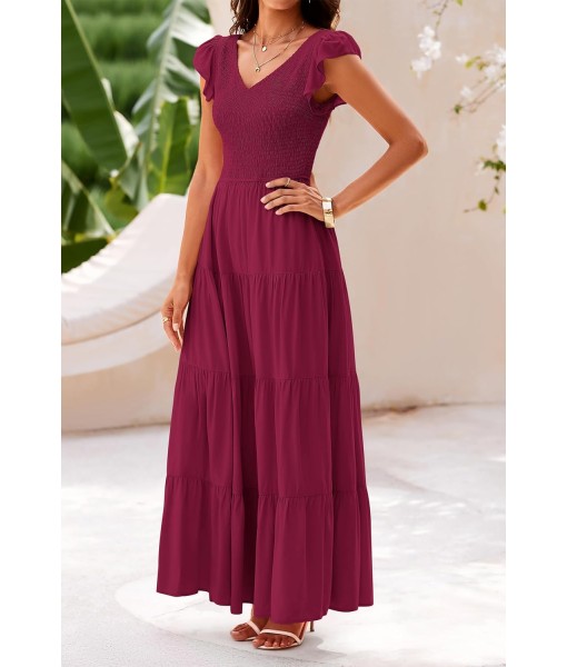 PRETTYGARDEN Women's Summer Flowy Maxi Dress Casual Cap Sleeve V Neck Smocked Beach Sundress