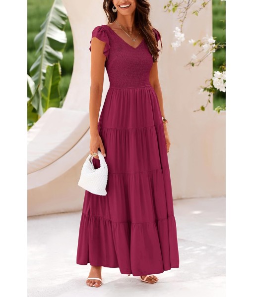 PRETTYGARDEN Women's Summer Flowy Maxi Dress Casual Cap Sleeve V Neck Smocked Beach Sundress