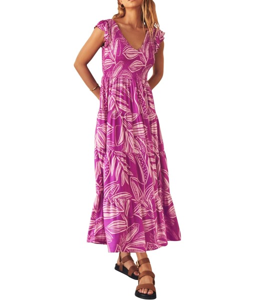 PRETTYGARDEN Women's Summer Flowy Maxi Dress Casual Cap Sleeve V Neck Smocked Beach Sundress