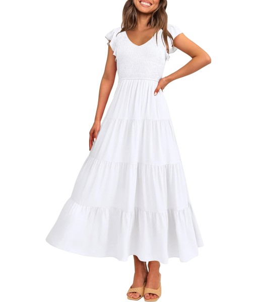 PRETTYGARDEN Women's Summer Flowy Maxi Dress Casual Cap Sleeve V Neck Smocked Beach Sundress